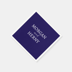 SERVIETTE EN PAPIER NOM PERSONNALISÉ ÉLÉGANT MODERNE MARIAGE BLEU FONC