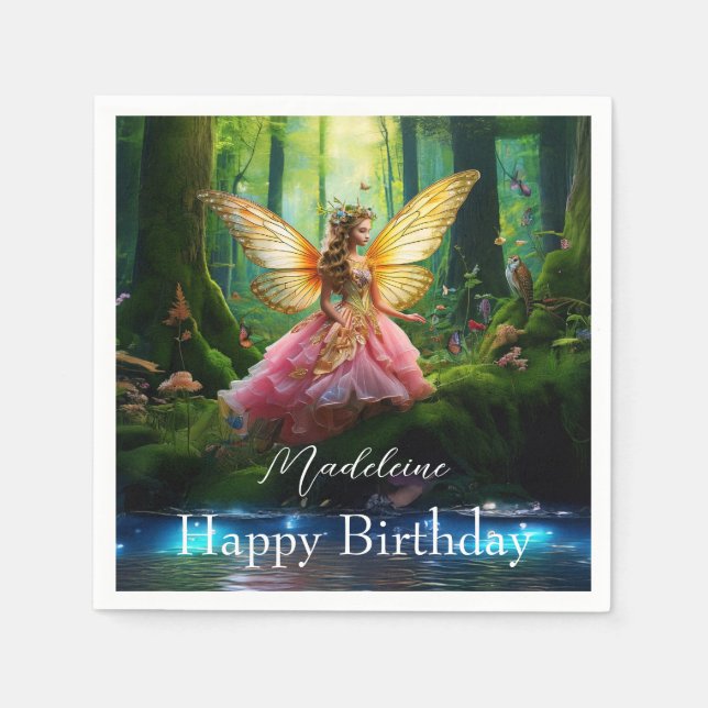 Serviette En Papier Nom personnalisé Fairy Woodland Forest Joyeux anni (Devant)