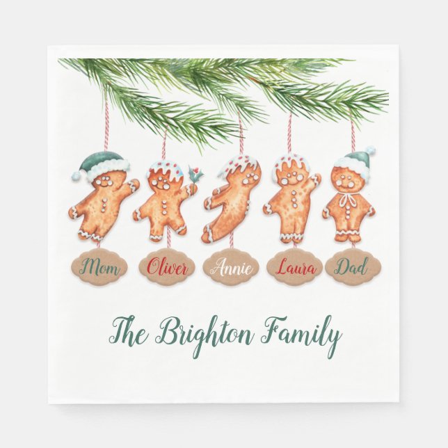 Serviette En Papier Nom personnalisé famille art de Noël Pain d'épices (Devant)