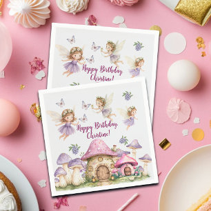 Serviette En Papier Nom personnalisé Fées magiques Champignons roses A