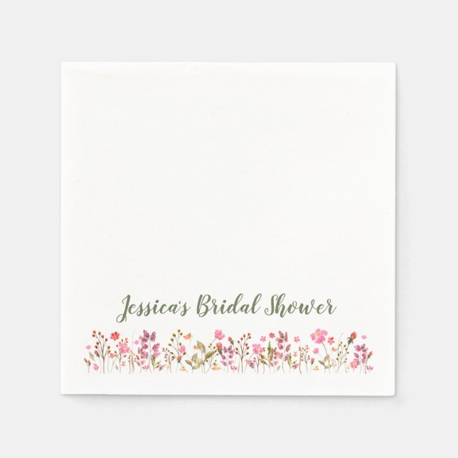Serviette En Papier Nom personnalisé Fête des mariées Fleur sauvage ro (Devant)