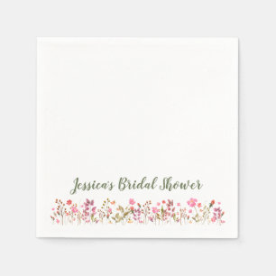 Serviette En Papier Nom personnalisé Fleurs sauvages roses élégantes R