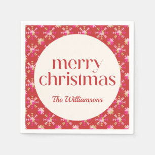 Serviette En Papier Nom personnalisé Gras rose rouge or géométrique