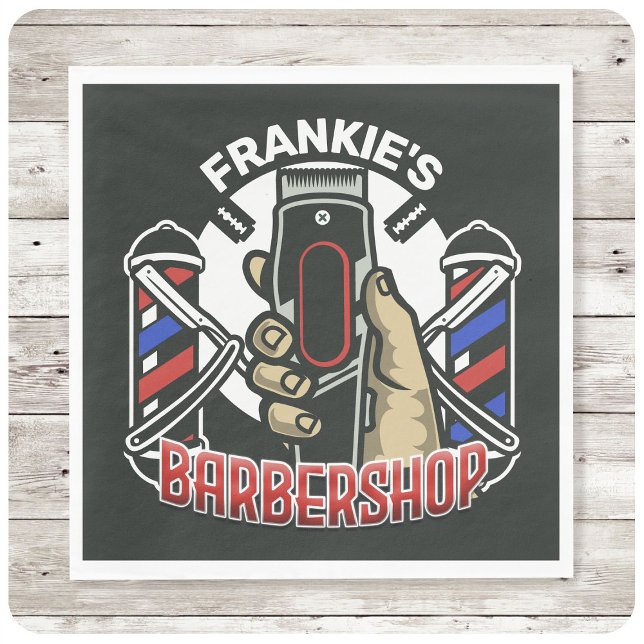 Serviette En Papier Nom personnalisé Retro Barber Shop Pole Barbier (Créateur téléchargé)