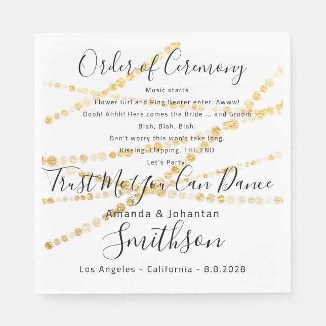 Serviette En Papier Nom Programme de mariage Or Citations amusantes Bl (Devant)