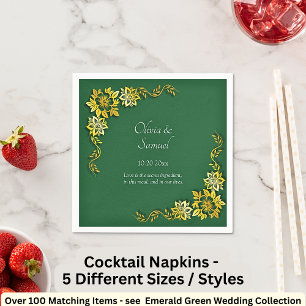 Serviette En Papier Noms Date Message Cocktail Vert Emeraude & Or