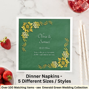 Serviette En Papier Noms Date Message Vert Emeraude & Or