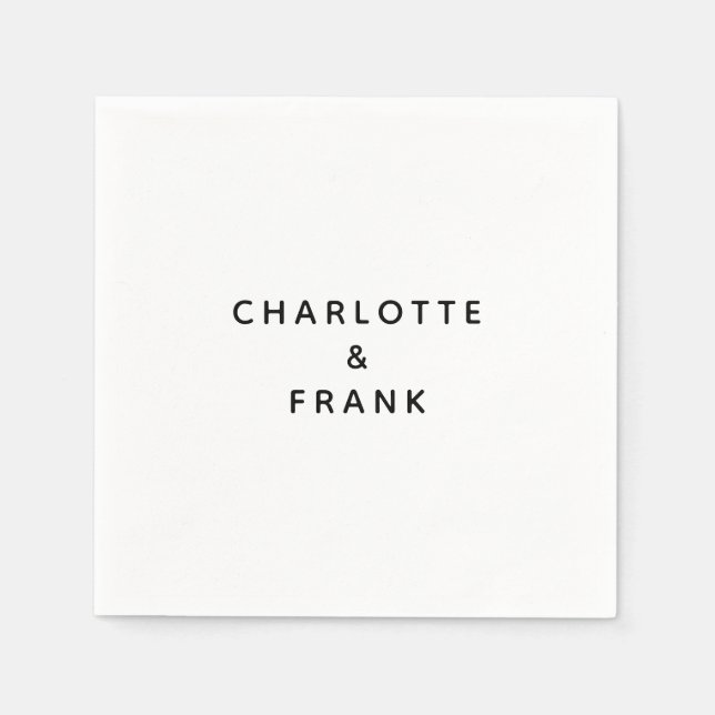 Serviette En Papier Noms de Couple Noir Simple Mariage (Devant)