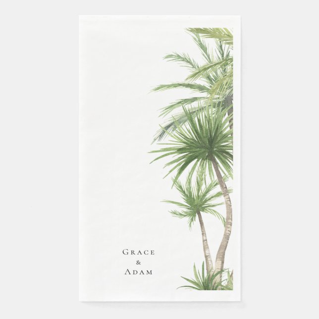 Serviette En Papier Noms de couple personnalisés Palmiers Tropicaux (Devant)