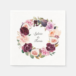 Serviette En Papier Noms de Couronne Fleurie Violette et de Figue pour