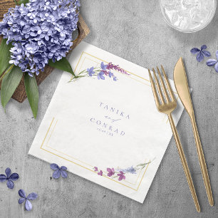 Serviette En Papier Noms de l'aquarelle du Mariage fleur sauvage Peri