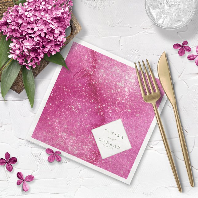 Serviette En Papier Noms de l'aquarelle du mariage Fuchsia ID954 (Créateur téléchargé)