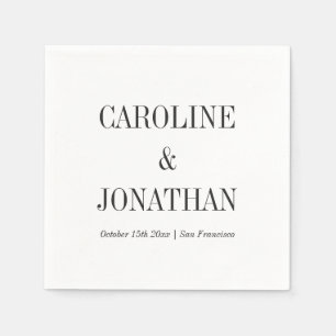 Serviette En Papier Noms de mariage minimalistes élégants en noir et b