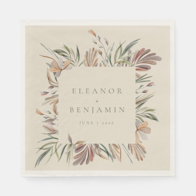 Serviette En Papier Noms de Mariages botaniques rustiques personnalisé (Devant)