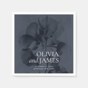 Serviette En Papier Noms de Mariages sombres Moody Botanical Dark Blue
