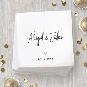 Serviette En Papier Noms de script modernes et Mariage simple Gold Hea