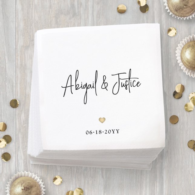 Serviette En Papier Noms de script modernes et Mariage simple Gold Hea (Créateur téléchargé)