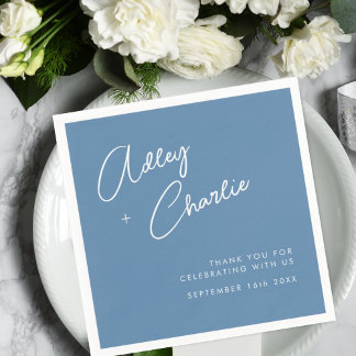 Serviette En Papier Noms de signature bleu et blanc Dusty Mariage Napk
