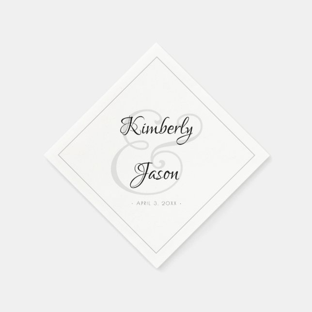 Serviette En Papier Noms De Son Script, Bordure Grise Vs 2 Mariage (Coin)