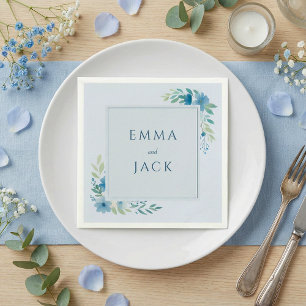 Serviette En Papier Noms de verdure bleue élégants mariage