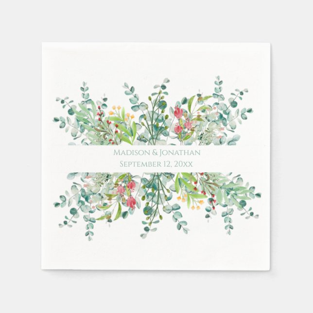 Serviette En Papier Noms d'Eucalyptus Élégants Floraux mariages (Devant)