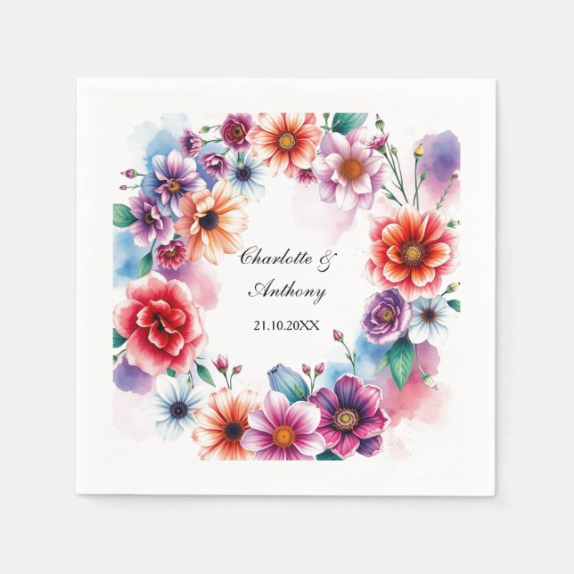 Serviette En Papier Noms floraux créatifs mariages de couple et date (Devant)