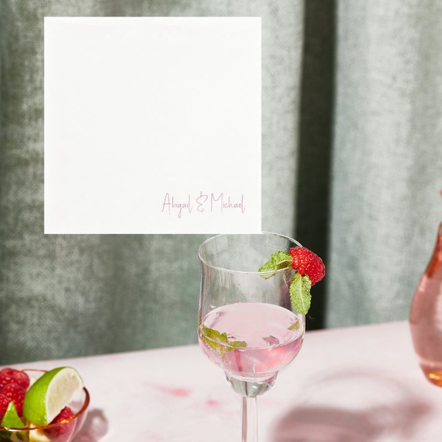 Serviette En Papier Noms personnalisés Cocktail Mariage blanc et rose (Créateur téléchargé)