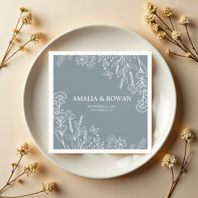 Serviette En Papier Noms personnalisés du Mariage Fleurs de prairie (Créateur téléchargé)