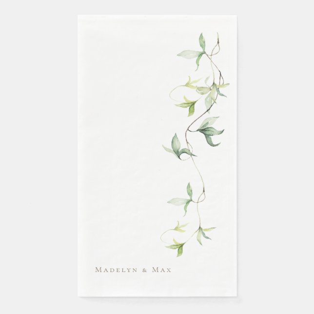 Serviette En Papier Noms personnalisés Foliage Blanc Mariage élégant (Devant)