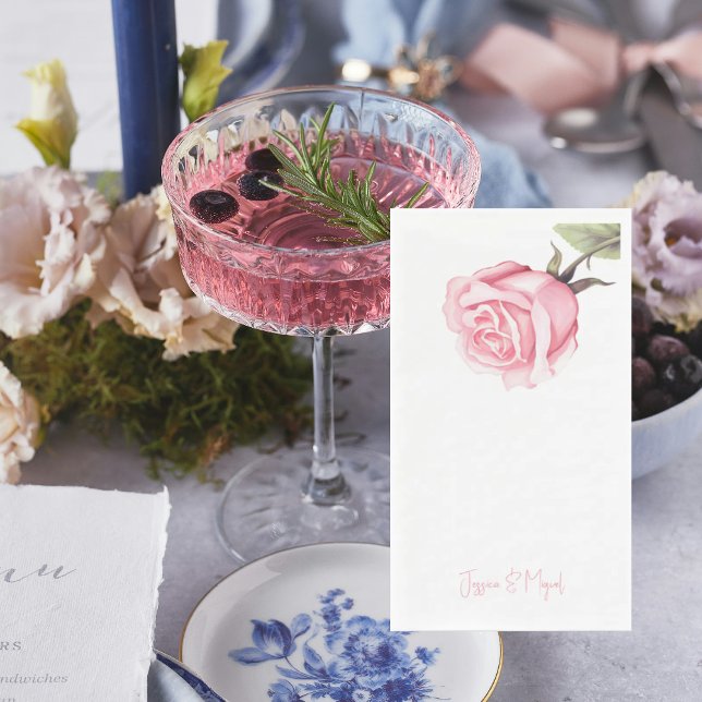 Serviette En Papier Noms personnalisés Rose rose élégante blanche (Créateur téléchargé)