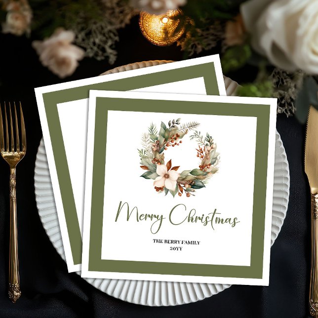 Serviette En Papier Nordic Style Christmas Wreath Family Name Napkins (Nordic Style Christmas Wreath Family Name Napkins)