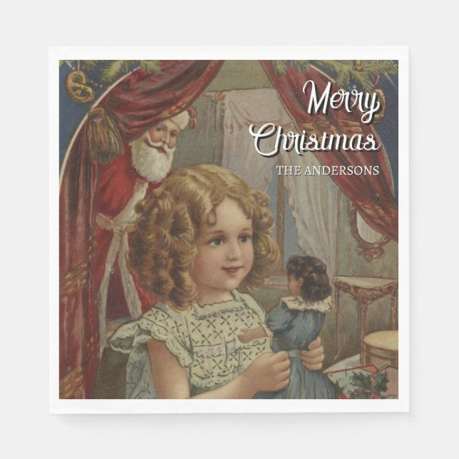 Serviette En Papier Nostalgale Vintage Père Noël fille serviettes de p (Devant)