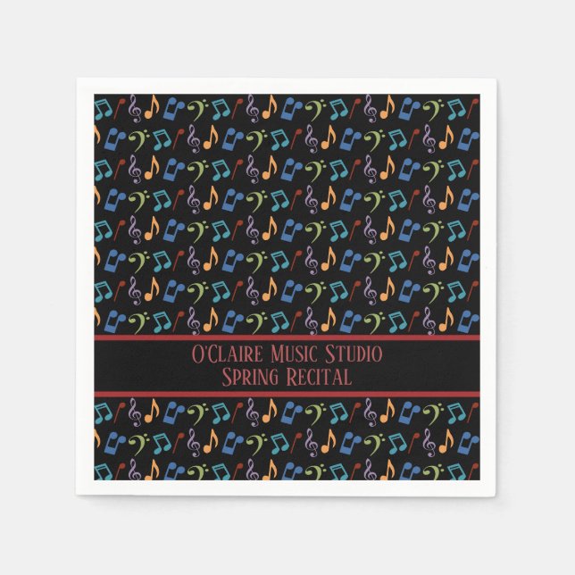 Serviette En Papier Notes de musique arc-en-ciel personnalisées (noir) (Devant)