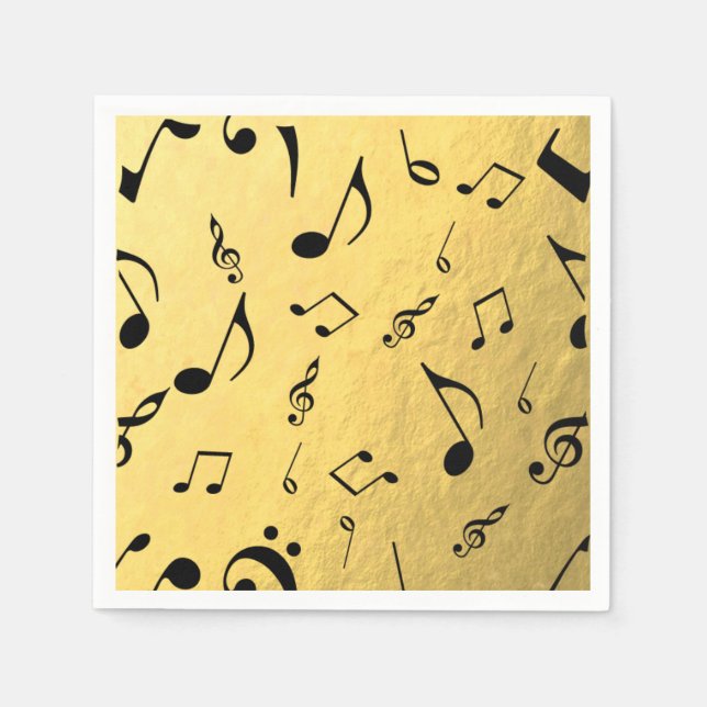 Serviette En Papier Notes de musique Gold Foil Napkins (Devant)