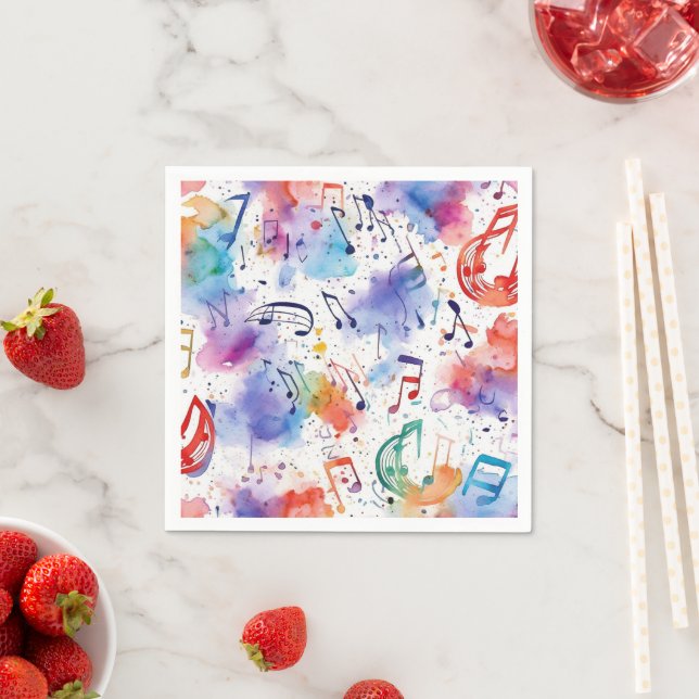 Serviette En Papier Notes musicales d'aquarelle (En situation)