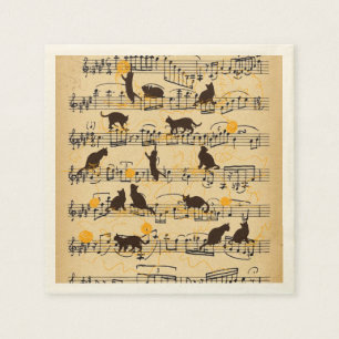 Serviette En Papier Notes musicales et chatons