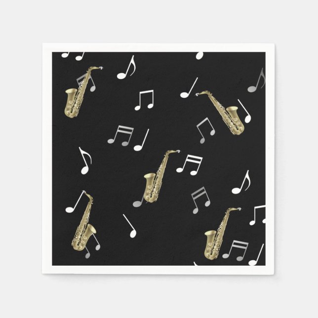 Serviette En Papier Notes musicales et saxophones Jazzy (Devant)