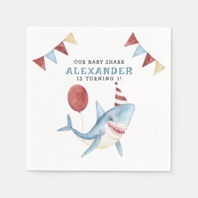 Serviette En Papier Notre Bébé Requin 1er Anniversaire sous la mer (Devant)