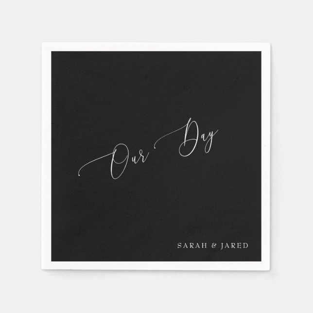Serviette En Papier Notre journée Custom B/W Mariage Cocktail (Devant)