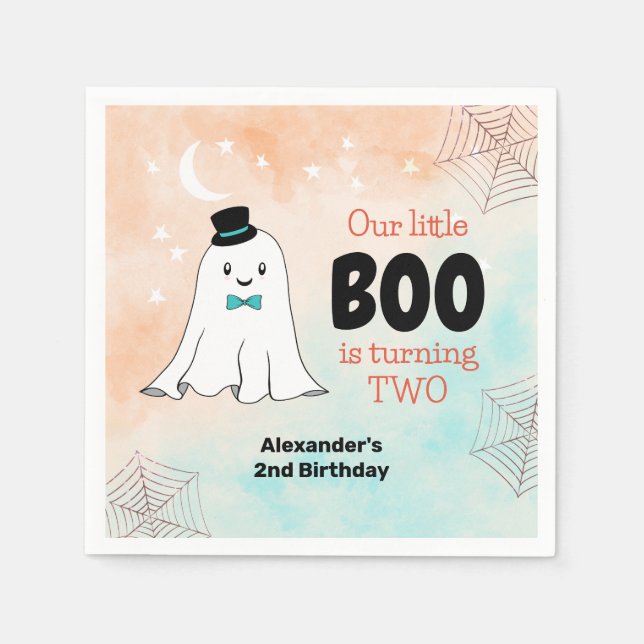Serviette En Papier Notre Petit Boo Cute Ghost Avec Casquette 2e Anniv (Devant)