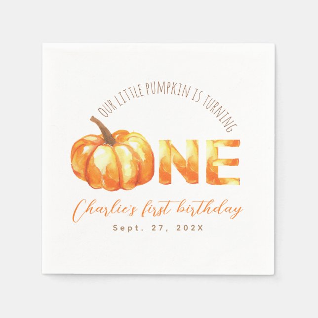 Serviette En Papier Notre Petit Citrouille Automne Aquarelle Premier A (Devant)