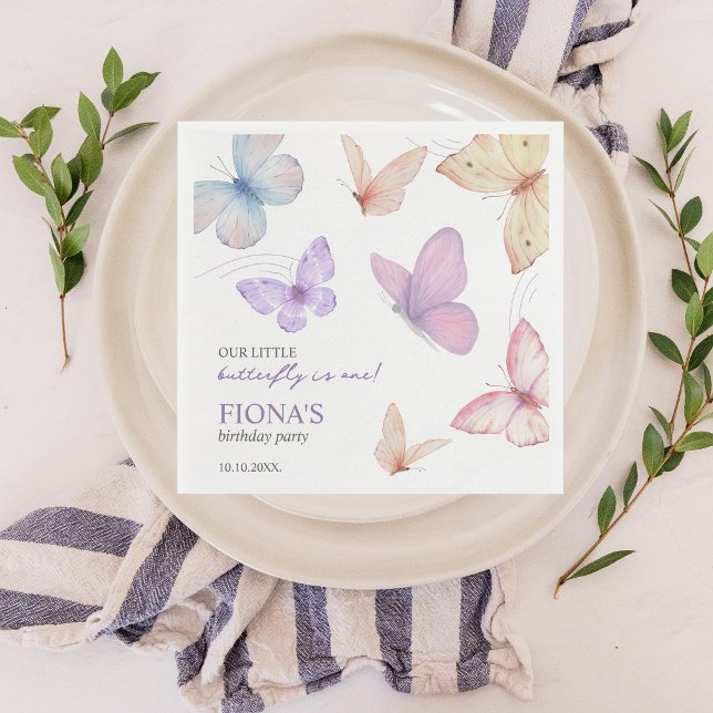 Serviette En Papier Notre petit papillon Fille 1er anniversaire Cute C (Our little butterfly 1st birthday napkin)