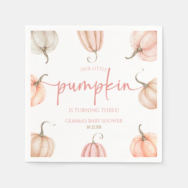 Serviette En Papier Notre Petite Citrouille Rose Blanc Automne fête d' (Devant)
