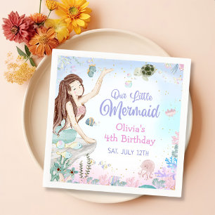 Serviette En Papier Notre petite fille de sirène fête de 4e anniversai