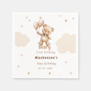 Serviette En Papier Nounours Premier Garçon Ballon Ourson 1er Annivers