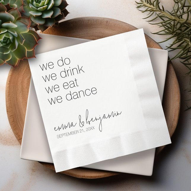 Serviette En Papier Nous Buvons, Mangeons, Dansons - Mariage Moderne (We Do We Drink We Eat We Dance - Personalized wedding napkins)