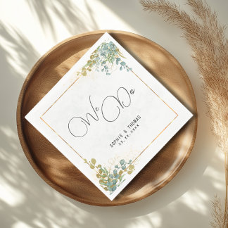 Serviette En Papier Nous faisons Green et or eucalyptus mariage aquare