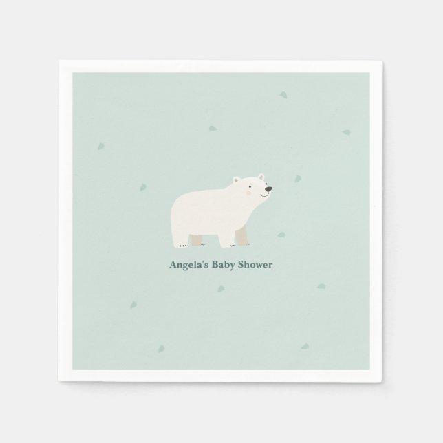 Serviette En Papier Nous pouvons attendre le Baby shower | Ours polair (Devant)