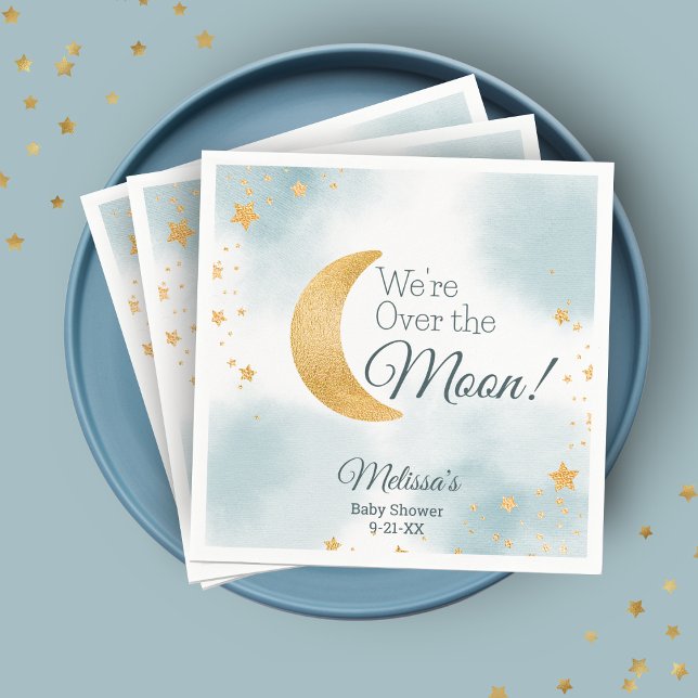 Serviette En Papier Nous sommes au-dessus du Baby shower de garçon ble (We're Over the Moon Blue Boy Baby Shower Napkins)