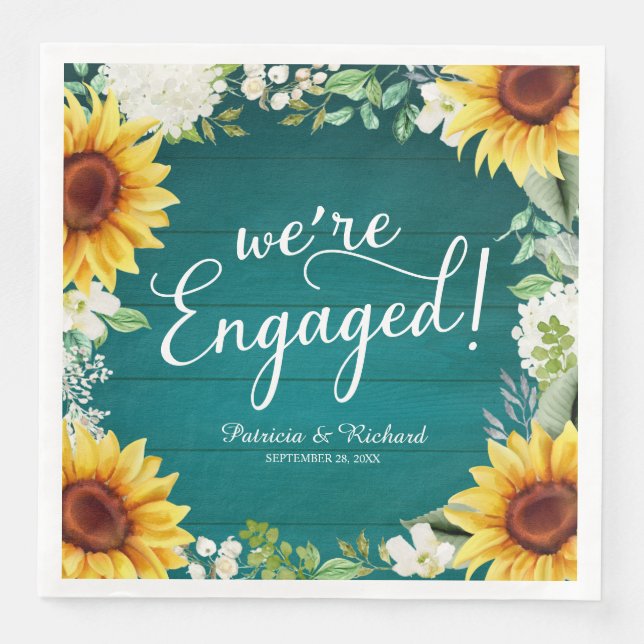 Serviette En Papier Nous sommes engagés Rustic Sunflowers Engagement P (Devant)